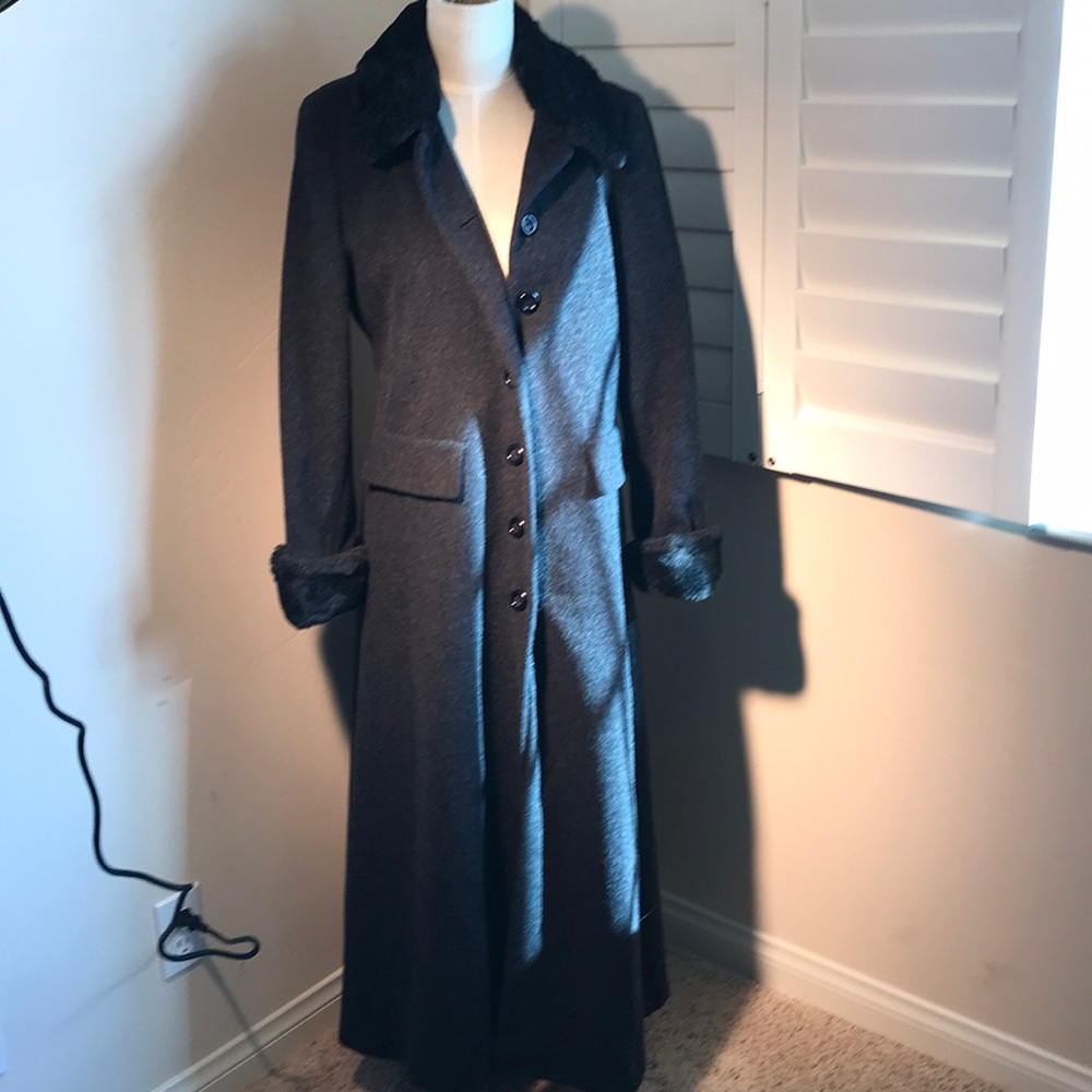 Full Length Wool coat with Faux Fur Trim